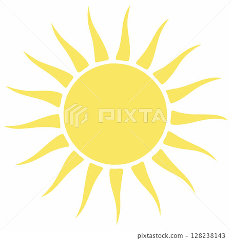 Bright yellow sun with radiating sunrays illustration 128238143