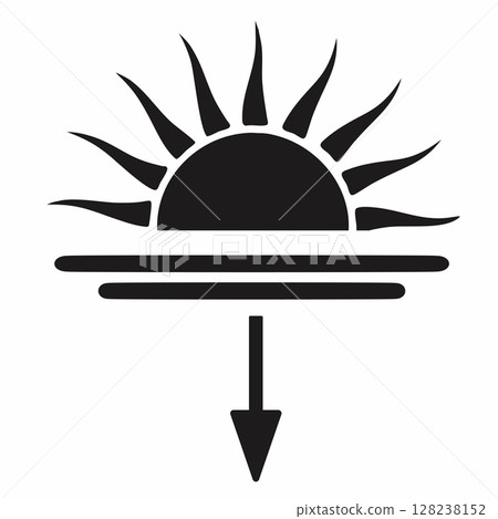 Minimalist sun symbol with arrow pointing downward Minimalist sun symbol with arrow pointing downward 128238152