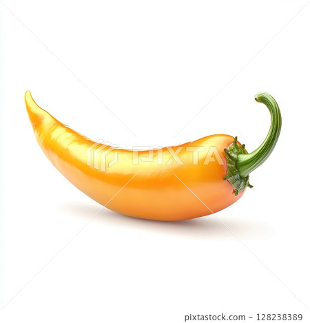 Single yellow pepper with green stem on white background Single yellow pepper with green stem on white background 128238389