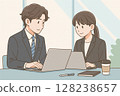 工作時使用電腦的男性和女性 128238657