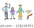 Families waving their hands with a smile 128238763