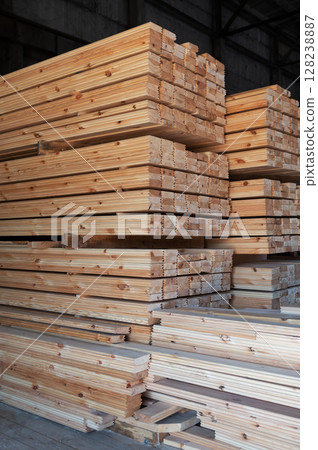Warehouse with various types of timber Warehouse with various types of timber 128238887