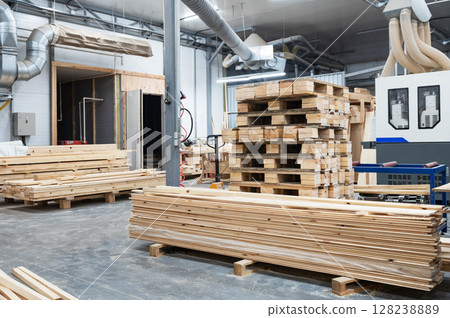 Furniture factory workshop with wood items. 128238889