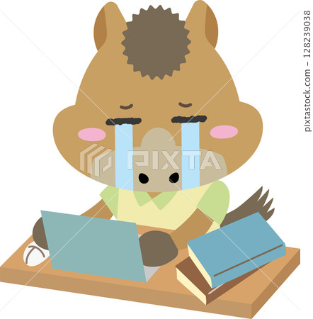 一匹馬努力學習或工作,同時流淚的人物插圖 一匹馬努力學習或工作,同時流淚的人物插圖 128239038