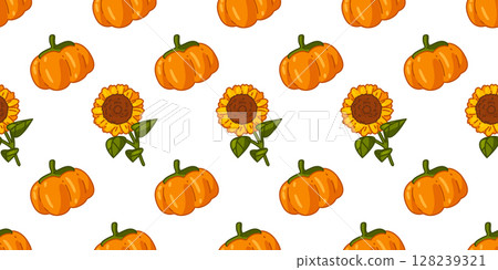 Pumpkin and Sunflower Seamless Pattern 128239321