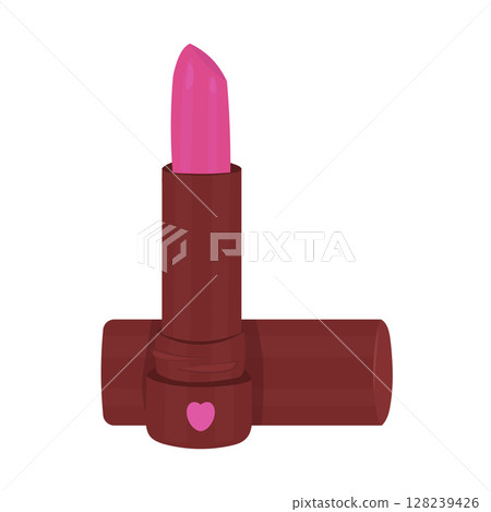 Bright pink lipstick in burgundy tube 128239426