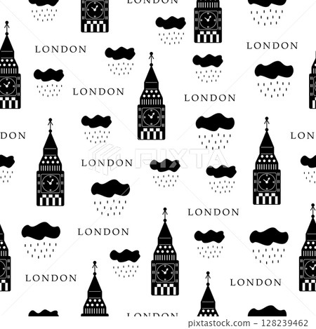 European capitals, London. Black and white illustration 128239462