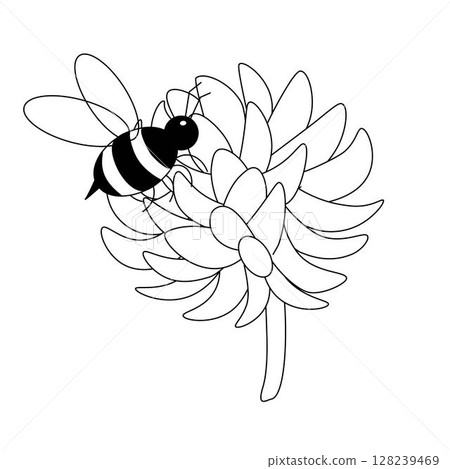 Wild flowers clover and bee composition. Vector graphic line illustration. meadow plants and leaves. Herbal artistic style illustration. Detailed botanical sketch frame 128239469