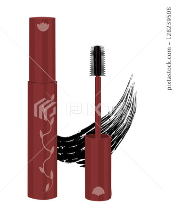 Black mascara in burgundy tube, colorful illustration 128239508