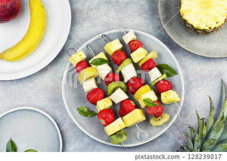 Fruit rainbow kebab, food photography Fruit rainbow kebab, food photography 128239817