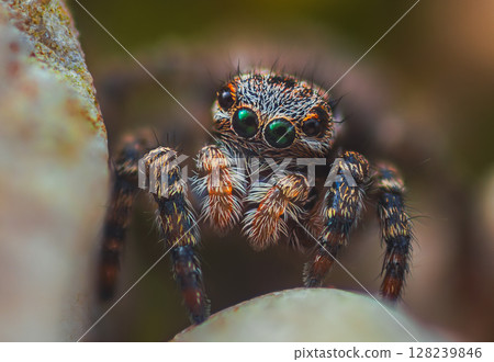 A Close-up picture of a Jumping Spider portrait Captured in Nature A Close-up picture of a Jumping Spider portrait Captured in Nature 128239846