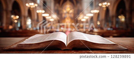 holy bible open book in church 128239891