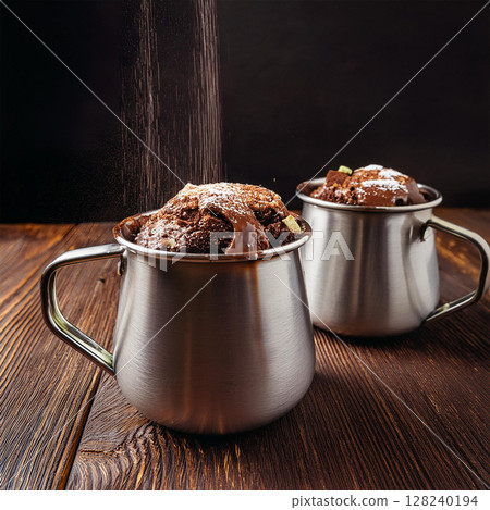 Decadent Chocolate Dessert in Metallic Mugs Decadent Chocolate Dessert in Metallic Mugs 128240194
