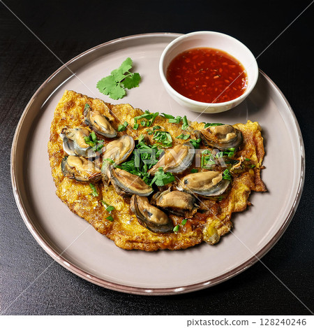 Crispy Oyster Omelette With Spicy Sauce 128240246
