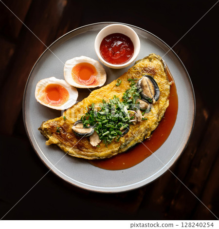 Crispy Oyster Omelette With Spicy Sauce 128240254