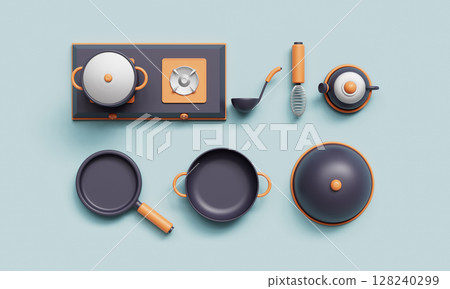 Kitchen Appliance Utensil Set. 3D Rendering. 128240299