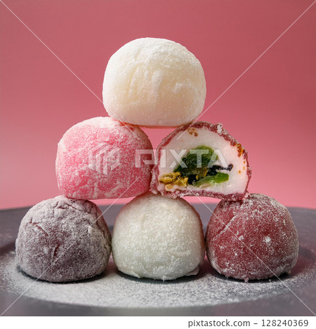 Colorful Mochi Tower with Sweet Filling Colorful Mochi Tower with Sweet Filling 128240369