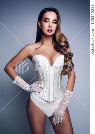 Elegant Woman in Corset and Gloves 128240388