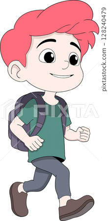 Cartoon School Boy Walking with Backpack Illustration Cartoon School Boy Walking with Backpack Illustration 128240479
