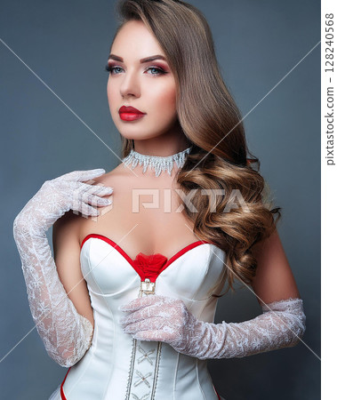 Elegant Woman in Corset and Gloves 128240568