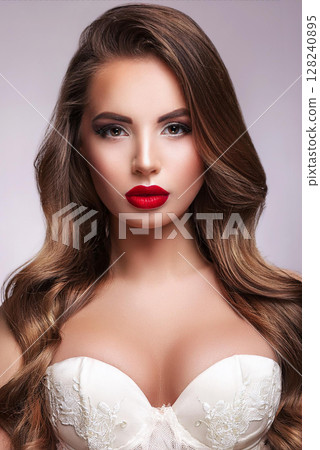 Beautiful Woman in Balconette Brassiere Style 128240895