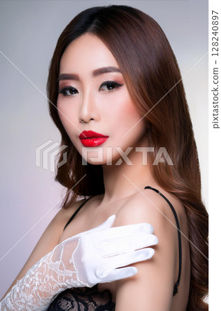 Beautiful Woman in Balconette Brassiere Style 128240897