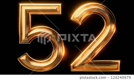 Elegant golden number 52 in sleek design 128240979
