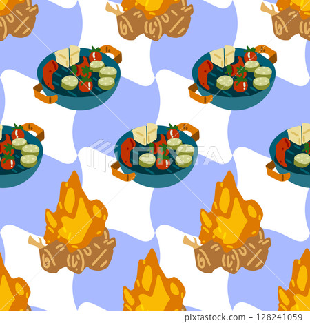 Seamless Campfire and Food Pattern Seamless Campfire and Food Pattern 128241059