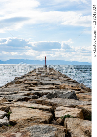 Teshima, Shozu District, Kagawa Prefecture, coast with breakwater Teshima, Shozu District, Kagawa Prefecture, coast with breakwater 128242324