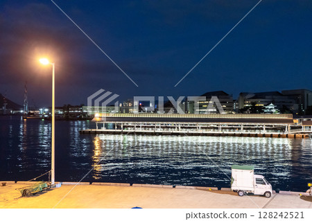 Takamatsu Port at night in Takamatsu City, Kagawa Prefecture 128242521