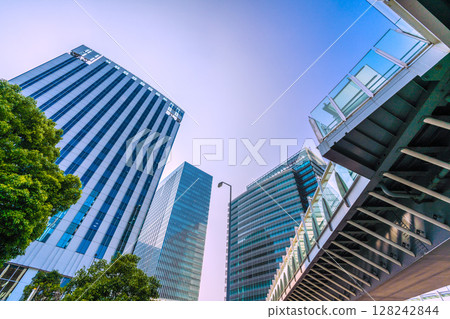 Yokohama cityscape in Japan, overlooking the buildings in front of Shin-Takashima Station, July 9th Yokohama cityscape in Japan, overlooking the buildings in front of Shin-Takashima Station, July 9th 128242844