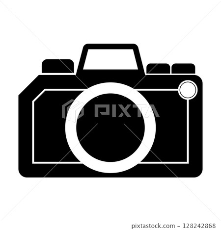 Simple and flat black and white camera icon on white background 128242868