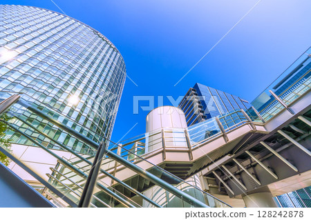 Yokohama cityscape in Japan, overlooking the buildings in front of Shin-Takashima Station, July 9th 128242878