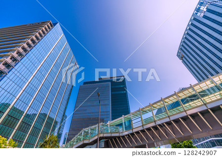 Yokohama cityscape in Japan, overlooking the buildings in front of Shin-Takashima Station, July 9th 128242907