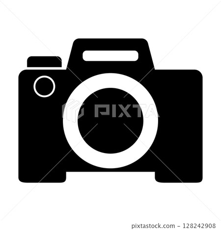 Simple and flat black and white camera icon on white background 128242908