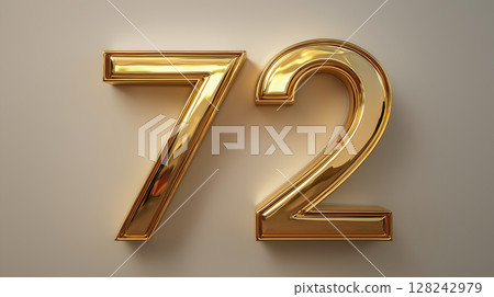 3D elegant gold number 72 on the simple background 128242979