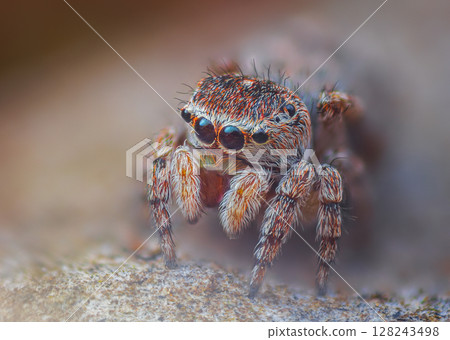 A Close-up picture of a Jumping Spider portrait Captured in Nature 128243498