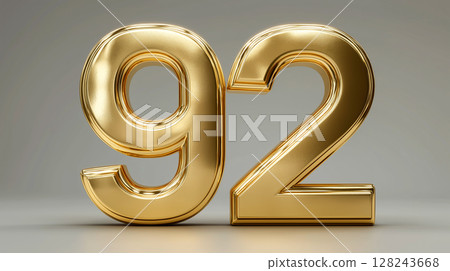 3D gold number 92 on the white background 128243668