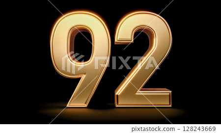 3D display of gold metal 92 on the black background 128243669