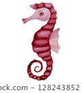 Watercolor sketch of shadow of pink fantasy seahorse  128243852