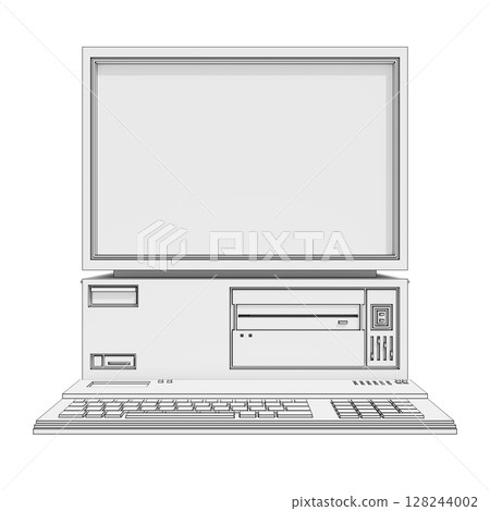 Computer monitor.Retro electronic brain.illustration 3D. 128244002