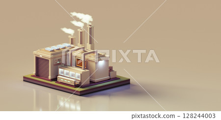 Industrial complex with pipes.City factory.Buildings architecture.Ecology concept.3D illustration. 128244003