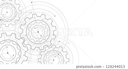 Technical drawing of gears .Engineering technology. Vector illustration. 128244013