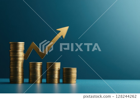 Money coin stack growing graph investment. Finance save. Success, growth wealth stock market. Business in the digital age. Trading chart in financial concepts. Prosperity. Cryptocurrency. Technology 128244262