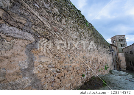 Ancient City Walls of Trujillo Spain Stone Texture. 128244572