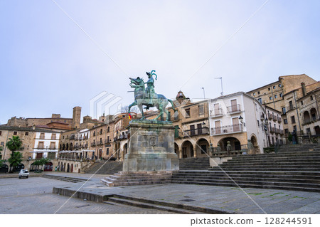 Pizarro Equestrian Statue Main Square Trujillo Spain Old Town. Pizarro Equestrian Statue Main Square Trujillo Spain Old Town. 128244591