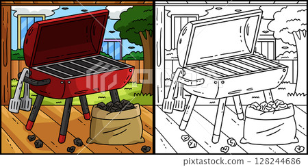 BBQ and Grilling and Coal Coloring Illustration BBQ and Grilling and Coal Coloring Illustration 128244686