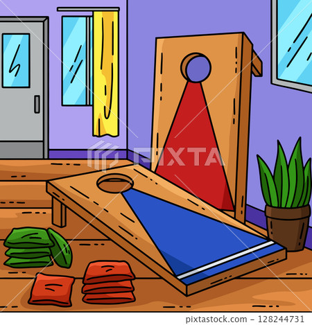 Cornhole Board and Bags Colored Cartoon  128244731