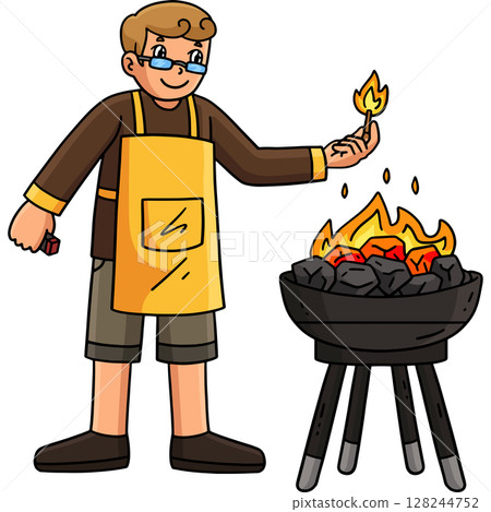 BBQ and Grilling Dad Setting Up the Fire Clipart  128244752