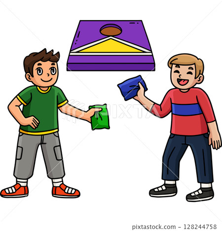 Cornhole Boys Playing Cartoon Colored Clipart  128244758